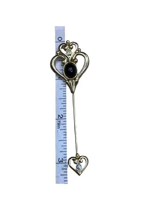 Vintage 1990 Avon Golden Crescent Stick Pin Gold Tone Heart Crest Stick Pin 3.5" - Picture 4 of 6